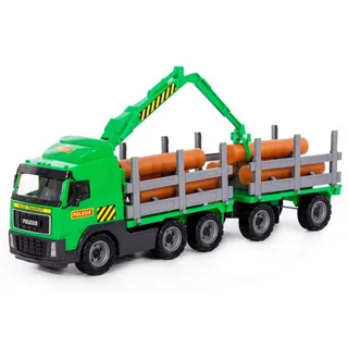WADER QUALITY TOYS Spielzeug-LKW Lastwagen Holztransporter mit Anhänger bunt|grün