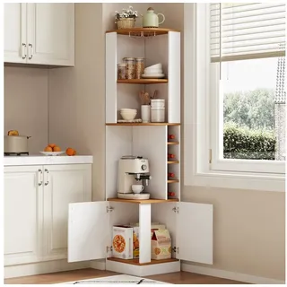 Odikalo Eckschrank Küchenschrank Schrank mit offene Regale Weinregal Schranktüren (40×40×182cm Eck-Weinschrank mit Weinglasregal hohes Eck-Aufbewahrungssystem für die Küche mit Weinregal und Schranktüren freistehende platzsparende Bartheke) weiß