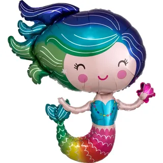 Amscan 3847201 - Super Shape Folienballon Mermaid, 73 x 76 cm, Meerjungfrau, Heliumballon