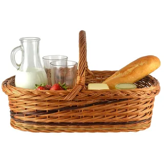 WIKLER Tablett Serviertablett aus Weide mit festem Henkel und Bodenplatte mit Motiven zur Auswahl – 56×39×30 cm – handgeflochtenes Korbtablett für Frühstück, Deko oder Präsent (Kräuter)