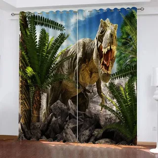 HABEAT 3D Dinosaurier Gardinen Abdunkelnde Retro Dino Kindervorhänge Vorhang mit ösen 2er Set Vorhänge Blickdicht Verdunkelungs für Kinderzimmer Schlafzimmer Wohnzimmer B 140 X H 160 cm