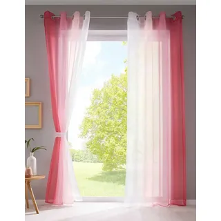Gardinenbox Gardine, Ösen (2 St), transparent, Voile, Farbverlauf Vertikal »Modena« Voile Raffhalter 10000183 rosa 140 cm x 145 cm