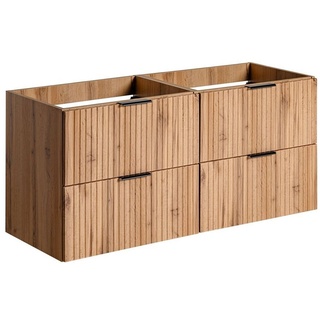 Lomadox Waschbeckenunterschrank ADELAIDE-56 Wotaneiche mit gerillter Front 120/57/46 cm braun