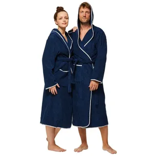 Sowel Unisex-Bademantel Relax Robe, Kapuze, 100% Bio-Baumwolle, Extra Lang mit Kapuze, Flauschig, Frottee blau|grau M