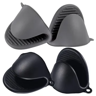 Acronde 2 Paar Mini-Ofenhandschuhe aus Silikon, hitzebeständig, zum Kochen und Backen (Schwarz und Grau)