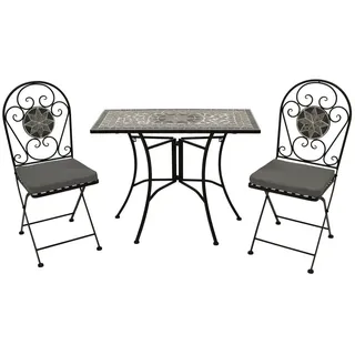 DEGAMO Balkonset SIENA 3-teilig Eisen schwarz - Mosaik grau/weiss