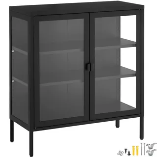 Tectake Metallvitrine Lowboard 80 x 90,5 x 37 cm Schwarz Metall