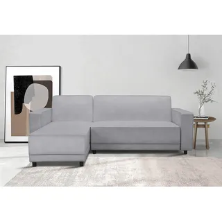 Ecksofa DOREL HOME "Allie Schlafsofa 230 cm mit Relaxfunktion in der Rückenlehne" Sofas Gr. B/H/T: 230 cm x 82 cm x 154 cm, Veloursstoff, Recamiere beidseitig montierbar, grau (hellgrau) Ecksofas Schlaffunktion (108194,5cm), trendiger Cord o. pflegeleichter Velours