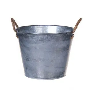 INNA-Glas Runder Übertopf BIMETO mit Griffen, Zink, Silber, 18,5cm, Ø22,5cm