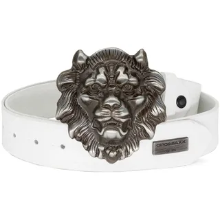 Cipo & Baxx Ledergürtel Herren Gürtel BA-CG196 (1-St) Metall Patch und Schnalle mit Löwenkopf weiß 95cm
