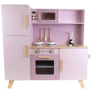 Bandits & Angels Holz-Kinderküche XL Modern Pink ab 3 Jahren – Thekenhöhe 52 cm – Inkl. 5 Zubehörteile - Für Mädchen - Kinderküche - Spielzeugküche - Rosa Spielküche