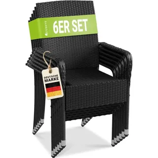 Juskys Yoro Polyrattan Gartenstuhl Schwarz 6 St.