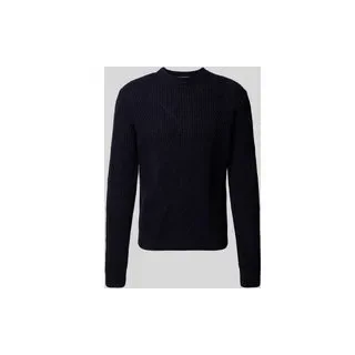 Strickpullover mit Zopfmuster und Rundhalsausschnitt, Marine, L