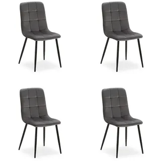 Homestyle4u Esszimmerstuhl 4er Set Anthrazit Samt