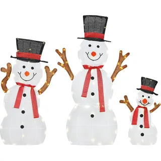 Outsunny 3-teilige Weihnachtsdeko Schneemann-Familie 91,5 cm mit LED Licht Weihnachtsfigur, Weihnachtsdekoration mit Stahlrahmen, Spannbändern Weihnachtsbeleuchtung für Indoor & Outdoor IP44   Aosom