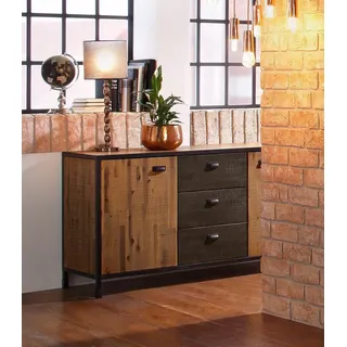 loft24 Sideboard Saigon, Anrichte, Mehrzweckschrank, Akazie, Schrank, Breite 150 cm beige|schwarz