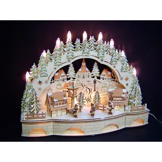 LED Lichterbogen Schwibbogen 3D verschneite Stadt Adventssänger Unterbank 10228