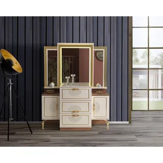 JVmoebel Kommode Spiegel-Konsolentisch in Weiß mit goldenen Edelstahlfüßen und Stauraum (1 St., Kommode mit Spiegel), Made in Europa braun|weiß
