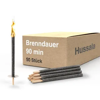 Hussala Diamond Wachsfackeln für draußen [50 Stück bis zu 90 min] mit Langen Holzstab und Tropschutz - Premium Gartenfackel aus Diamond Wachs - Fackeln für Fackelwanderung