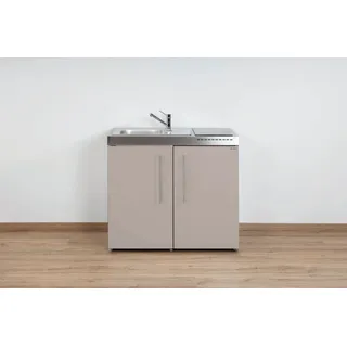 Stengel Küchenzeile Miniküche Premiumline MP 100, (Kleine Single Küchen 100 cm Beige), Küchenblock mit Spüle und Geräten: Kühlschrank und Induktionskochfeld beige