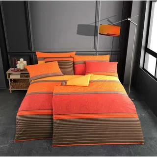 Bettwäsche Set Milano 100% Baumwolle, 135 x 200 cm, 2-teilig - Orange/Braun/Rot