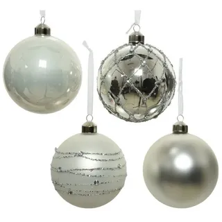 MARELIDA Weihnachtsbaumkugel Christbaumkugel Weihnachtskugel Glas D: 10cm silber weiß 4er Set (4 St) silberfarben