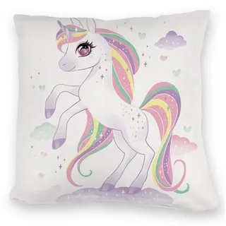 speecheese Dekokissen Einhorn Kuschelkissen mit Wolkenhintergrund