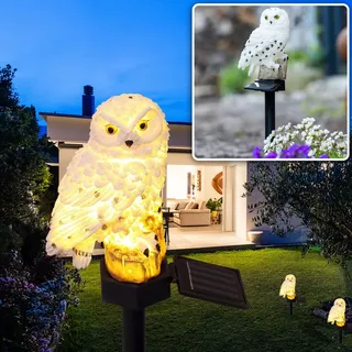 Originelle LED Solar Eule, wetterfest und witterungsbeständig, Solar Gartenleuchte mit Dämmerungssensor, effektvolle Lichtquelle für Garten und Balkon