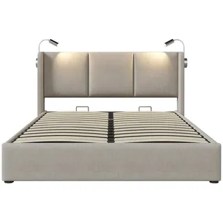 HAUSS SPOLE Polsterbett Doppelbett Polsterbett Funktionsbett Bettrahmen (140x200 mit lattenrost(Inklusive Matratze), Hochwertiges Material beige