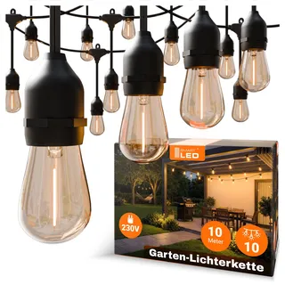 Lichterkette Außen Outdoor LED Strom,10M Außenbeleuchtung mit Stecker, 10Glühbirnen, IP65 Wasserdicht Wetterfest Lichterkette Glühbirnen für Garten Terrasse Party Weihnachten, Warmweiß, 1 Ersatzbirnen