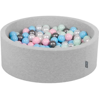 KiddyMoon Bällebad 90X30cm/300 Bälle ∅ 7Cm Bällepool Mit Bunten Bällen Für Babys Kinder Rund, Hellgrau:Perle/Rosa/Baby Blue/Minze/Silbern