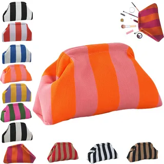 Oveallgo Dumpling Bag Clutch, Clutch Geldbörsen für Damen, Gewebte Clutch Tasche, Gewebte Häkelarbeit Urlaub Handtasche, Stilvolle Gestreifte Tasche für Abendessen - L