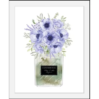 Bild mit Rahmen MY HOME "Blumen Parfüm - Gerahmter Digitaldruck Wandbild" Bilder Gr. B/H: 40 cm x 50 cm, Wandbild Hochformat, 1 St., bunt (blau, grün) Bilder mit Rahmen Holzrahmen - Dekoration