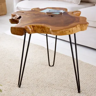 Massiver Teak Beistelltisch WILD 55cm Baumscheibe Couchtisch mit Jahresringen