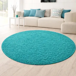 Teppich-Traum Runder Teppich Wohnzimmer Schlafzimmer Shaggy Hochflor weich flauschig modern uni pflegeleicht robust Allergiker geeignet Saugroboter geeignet Fußbodenheizung geeignet Türkis 160 cm Rund