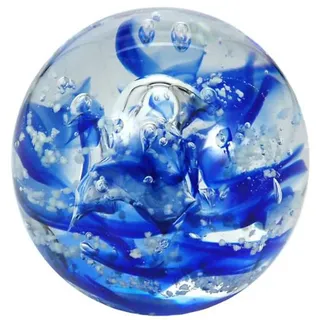 Traumkugel, Glaskugel, Briefbeschwerer, Wunschkugel Nr. 161 klar-blaue Streifen Größe ca. 6,5-7,0 cm