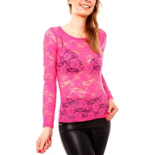 Muse Spitzentop Langarm Spitzenshirt transparent mit rundem Ausschnitt 1095 rosa