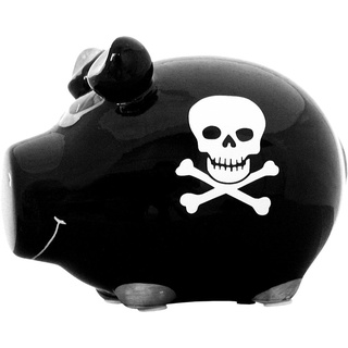 KCG Sparschwein Piraten Schwein Keramik Spardose mit Gummiverschluss kleines Schwein mit Totenkopf für Kinder 12,5 x 9 x 9 cm