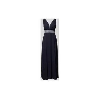 Abendkleid mit Taillenband und Ziersteinbesatz, Marine Melange, 34