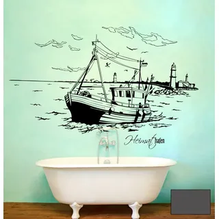 Wandtattoo Wandaufkleber Warnemünde Leuchtturm maritim M1487 - ausgewählte Farbe: *Dunkelgrau* ausgewählte Größe:*M 100cm breit x 55cm hoch
