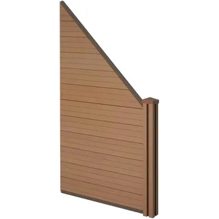 Mendler WPC-Sichtschutz Sarthe, Windschutz Zaun, WPC-Pfosten ~ Erweiterungselement schräg rechts, 0,98m teak