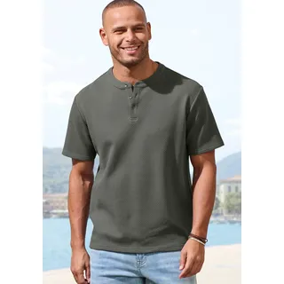 T-Shirt JOHN DEVIN "Kurzarm-Poloshirt aus Struktur-Qualität", Jungen, Gr. 3XL (64/66), salbei, Obermaterial: 83% Baumwolle, 16% Polyester, 1% Elasthan, Strukturmuster, regular fit normal, Rundhals, abgesteppte Kante, Shirts T-Shirt, mit modischem Stehkragen und Knopfleiste
