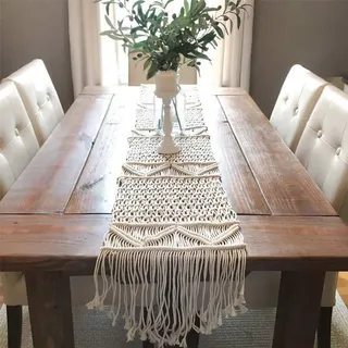 Solidchoice – Tischläufer aus Makramee – Handgefertigtes, bohemisches Design – 35 cm x 180 cm - Beige