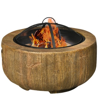 Outsunny Feuerschale Feuerstelle mit Deckel Feuerkorb mit Schürhaken für Camping