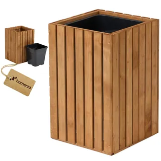 HOMERZO Pflanzkübel Holz – imprägniert wetterfest – mit herausnehmbarem Kunststoffeinsatz – Pflanztopf Blumenkasten für Balkon Garten Terrasse (Vertikal-braun 36x36 H55 cm)