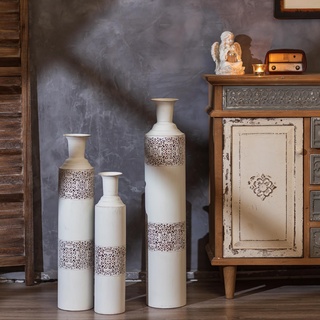 Sziqiqi Weiß Bodenvase Groß - 83/68/55cm Hoch Metall Bodenvase Set von 3 Vintage Bodenvasen für Pampas Zweige Hohe Dekorative Vase für den Boden für Wohnzimmer Schlafzimmer
