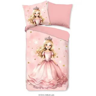 good morning Kinderbettwäsche Amelie, Renforcé, 2 teilig, Baumwolle, 135x200, Reißverschluss, Wendeoptik, Mädchen, Prinzessin rosa
