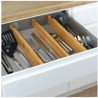 Meinposten. Besteckkasten Holz Bambus 4-teilig verstellbar
