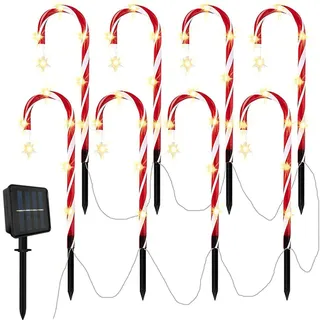 Weihnachtsweg LED Solar Lichterkette, 8 Stück Weihnachten Schneeflocke Beleuchtete Zuckerstangen Weihnachtsweg Marker Für Garten Dekoration Gartenstecker Balkon Weihnachtsbeleuchtung Deko Auße