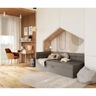 thematys Jugendbett Polsterbett Stauraumbett Springbett 90x200cm, 120x200cm Tagesbett (MADE IN EU - mit hochwertigem Velours Bezug Trinity, Boxspring, Bett, mit gepolsterten Kopf und Seitenteile, mit Bettkasten zum aufklappen), hydraulische Klappfunktion, in Rosa, Creme, Grafit oder Grau grau